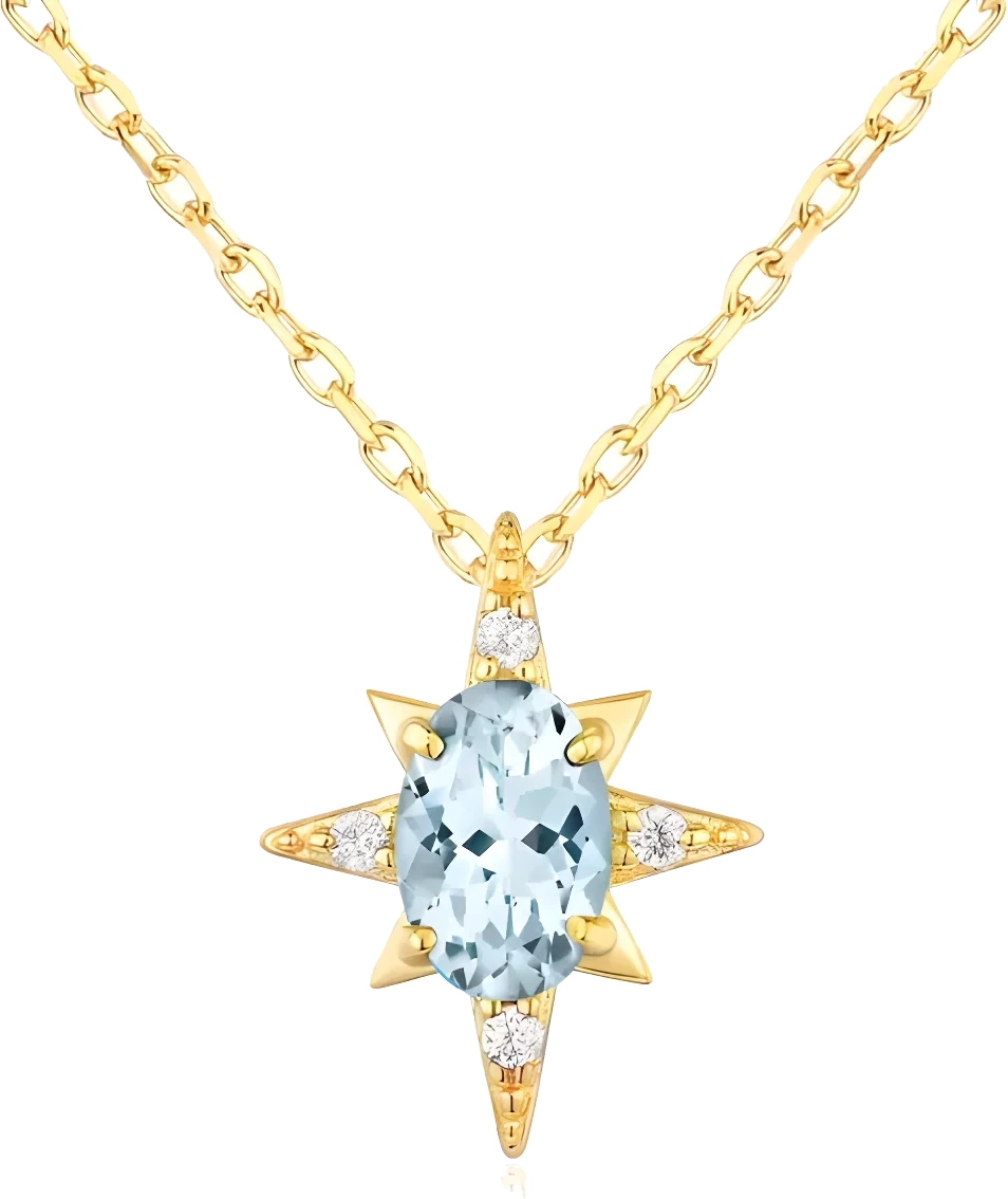 Aquamarine & diamond, 18k yellow gold necklace