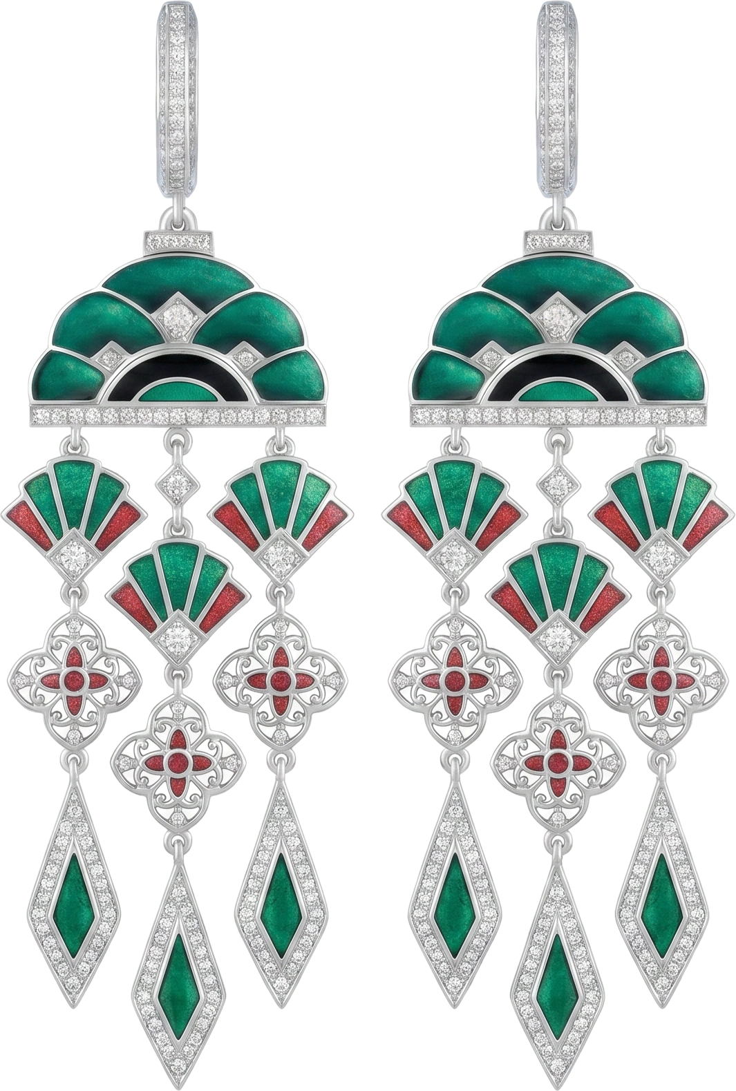 Vitreous enamel & diamond, 18k white gold earrings