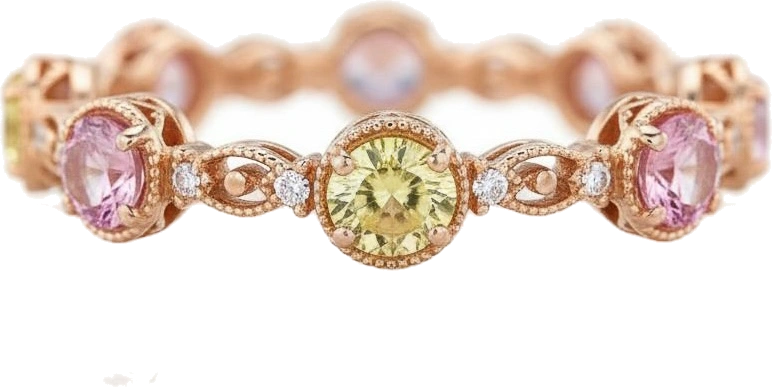 Pink & yellow sapphire, 18k rose gold ring