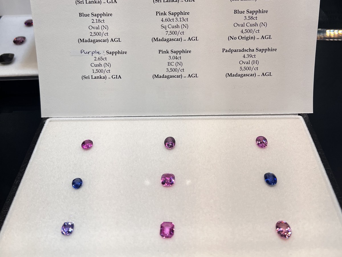 A tray of priced sapphires